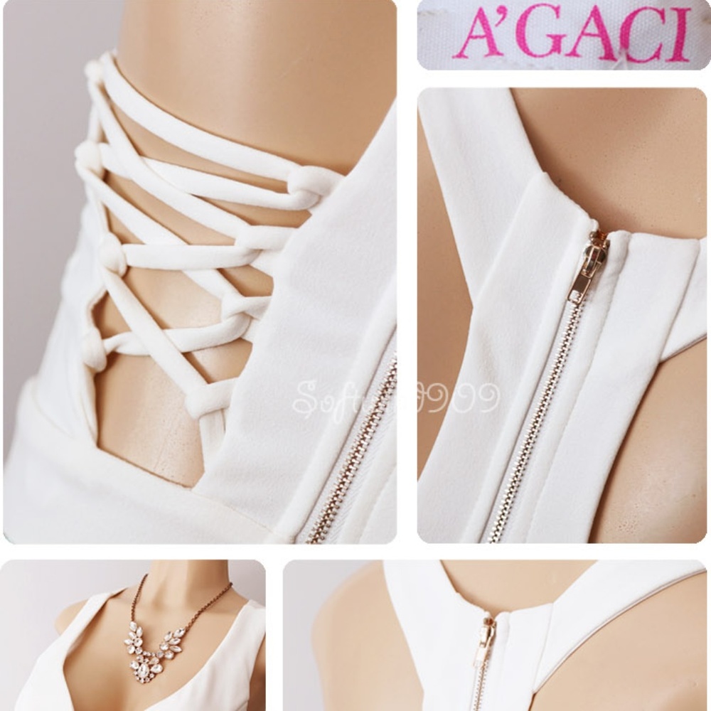 Last☝️ Ivory Blue Floral Plunge Lace Up CUTE Dress - Picture 7 of 8